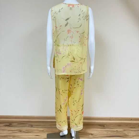 Oscar de la Renta Pink label Peignoir Top Kimono Robe Pant set Floral Print L - Picture 8 of 17